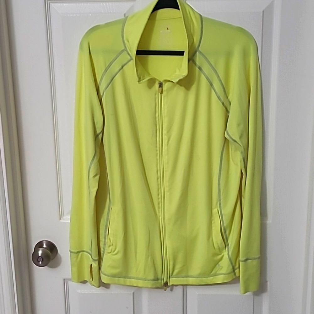 Danskin Now neon yellow, size XL, long sleeved with thumb holes in cuff